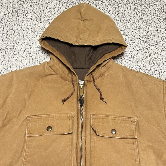 VTG Walls Outdoors Vest Mens XL Brown Duck Hooded Full-Zip Thermal Lined USA - Picture 2 of 14